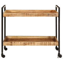 Solid Rough Mango Wood Kitchen Trolley - 80x55x70 cm, Vintage Style, Ample Storage & Easy Mobility