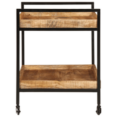 Solid Rough Mango Wood Kitchen Trolley - 80x55x70 cm, Vintage Style, Ample Storage & Easy Mobility