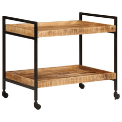 Solid Rough Mango Wood Kitchen Trolley - 80x55x70 cm, Vintage Style, Ample Storage & Easy Mobility