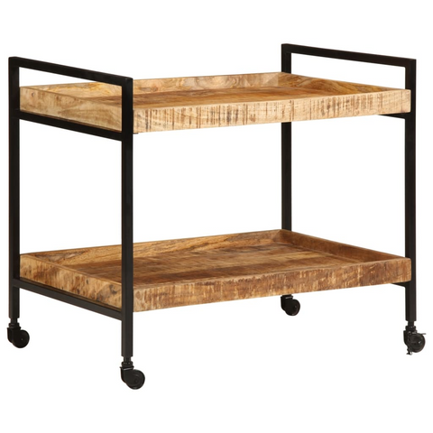 Solid Rough Mango Wood Kitchen Trolley - 80x55x70 cm, Vintage Style, Ample Storage & Easy Mobility