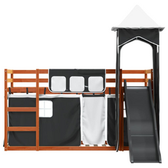 Wooden Bunk Bed with Slide for Kids, White and Black, 90x190 cm Single, Pine Wood Frame with Safety Guardrails