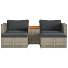 5 Piece Garden Sofa Set with Cushions - Grey Poly Rattan & Acacia Outdoor Furniture