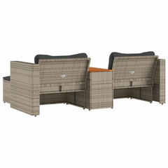 5 Piece Garden Sofa Set with Cushions - Grey Poly Rattan & Acacia Outdoor Furniture