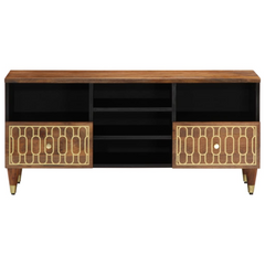 Solid Mango Wood TV Cabinet - Hand-Carved, Retro Style, 100x33x46 cm