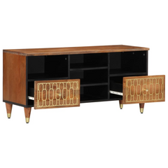 Solid Mango Wood TV Cabinet - Hand-Carved, Retro Style, 100x33x46 cm