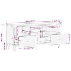 Solid Mango Wood TV Cabinet - Hand-Carved, Retro Style, 100x33x46 cm