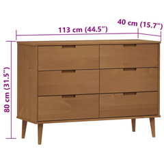 Drawer Cabinet MOLDE Brown 113x40x80 cm Solid Wood Pine