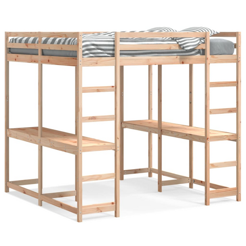 Solid Wood Pine Loft Bed with Desk & Ladder, 160x200 cm - Space-Saving & Durable