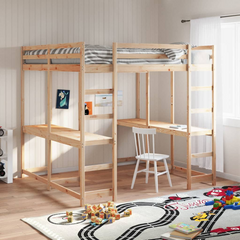 Solid Wood Pine Loft Bed with Desk & Ladder, 160x200 cm - Space-Saving & Durable