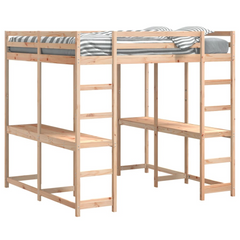 Solid Wood Pine Loft Bed with Desk & Ladder, 160x200 cm - Space-Saving & Durable