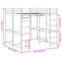 Solid Wood Pine Loft Bed with Desk & Ladder, 160x200 cm - Space-Saving & Durable