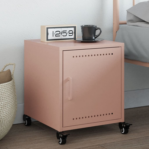 Stylish Pink Bedside Cabinet - Cold-Rolled Steel, 36x38.5x43.5 cm, Easy to Move with Wheels