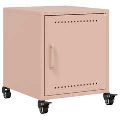 Stylish Pink Bedside Cabinet - Cold-Rolled Steel, 36x38.5x43.5 cm, Easy to Move with Wheels