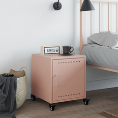 Stylish Pink Bedside Cabinet - Cold-Rolled Steel, 36x38.5x43.5 cm, Easy to Move with Wheels