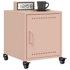 Stylish Pink Bedside Cabinet - Cold-Rolled Steel, 36x38.5x43.5 cm, Easy to Move with Wheels