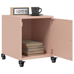 Stylish Pink Bedside Cabinet - Cold-Rolled Steel, 36x38.5x43.5 cm, Easy to Move with Wheels