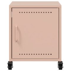 Stylish Pink Bedside Cabinet - Cold-Rolled Steel, 36x38.5x43.5 cm, Easy to Move with Wheels