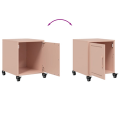 Stylish Pink Bedside Cabinet - Cold-Rolled Steel, 36x38.5x43.5 cm, Easy to Move with Wheels