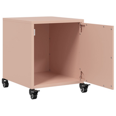 Stylish Pink Bedside Cabinet - Cold-Rolled Steel, 36x38.5x43.5 cm, Easy to Move with Wheels