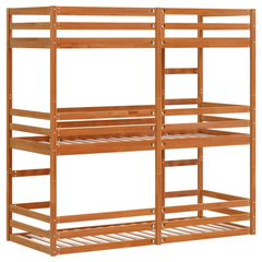 Triple Bunk Bed - Solid Pine Wood, Wax Brown Finish, 90x200 cm, Space-Saving Design