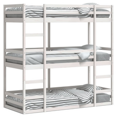 Triple Bunk Bed - White 90x200 cm Solid Pine Wood - Space-Saving & Durable