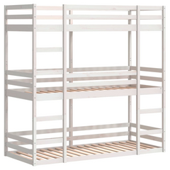 Triple Bunk Bed - White 90x200 cm Solid Pine Wood - Space-Saving & Durable