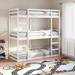 Triple Bunk Bed - White 90x200 cm Solid Pine Wood - Space-Saving & Durable