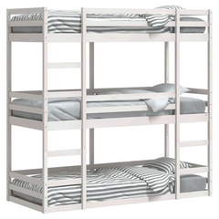 Triple Bunk Bed - White 90x200 cm Solid Pine Wood - Space-Saving & Durable