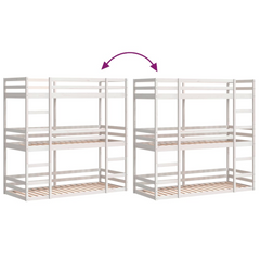 Triple Bunk Bed - White 90x200 cm Solid Pine Wood - Space-Saving & Durable