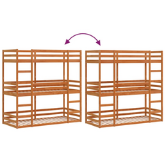 Triple Bunk Bed - Space-Saving Solid Pine Wood Design, Wax Brown Finish, 75x190 cm Small Single