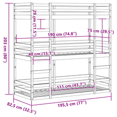 Triple Bunk Bed - Space-Saving Solid Pine Wood Design, Wax Brown Finish, 75x190 cm Small Single