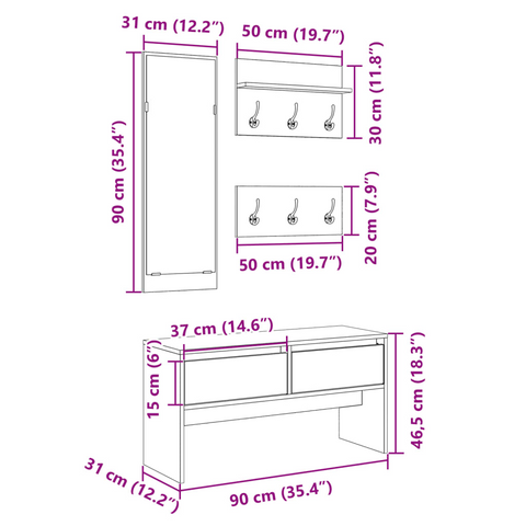 4 Piece Hallway Furniture Set - Elegant White Engineered Wood Entryway Solution