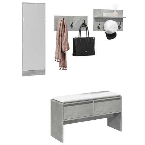 4 Piece Hallway Furniture Set - Concrete Grey Engineered Wood, Stylish Entryway Organizer