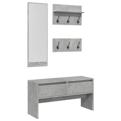 4 Piece Hallway Furniture Set - Concrete Grey Engineered Wood, Stylish Entryway Organizer