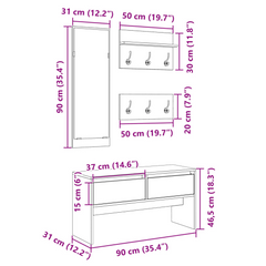 4 Piece Hallway Furniture Set - Concrete Grey Engineered Wood, Stylish Entryway Organizer