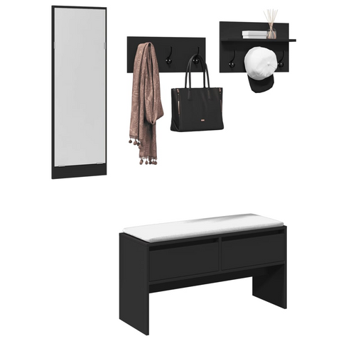 4 Piece Hallway Furniture Set in Sleek Black Engineered Wood - Perfect Entryway Solution