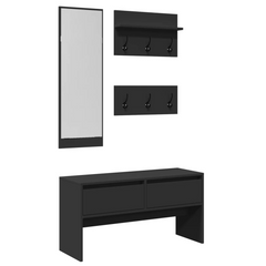 4 Piece Hallway Furniture Set in Sleek Black Engineered Wood - Perfect Entryway Solution