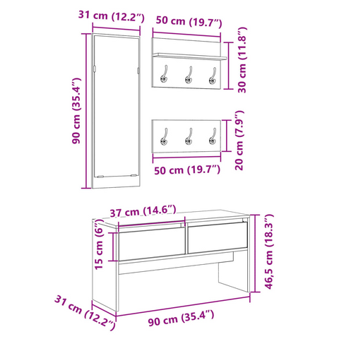 4 Piece Hallway Furniture Set in Sleek Black Engineered Wood - Perfect Entryway Solution