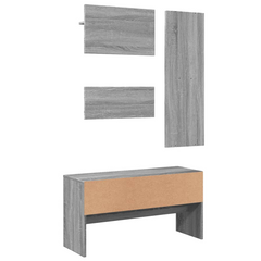 4 Piece Hallway Furniture Set in Grey Sonoma | Engineered Wood | Space-Saving Entryway Solution with Bench, Mirror & Coat Racks