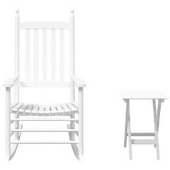 Solid Wood Poplar Rocking Chair with Foldable Table - White, Comfortable & Durable Outdoor Furniture Set