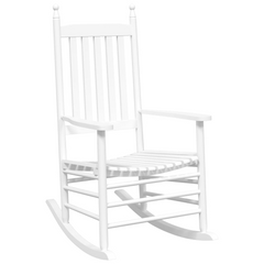 Solid Wood Poplar Rocking Chair with Foldable Table - White, Comfortable & Durable Outdoor Furniture Set