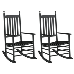 Black Solid Wood Poplar Rocking Chairs with Ergonomic Curved Seats - Set of 2