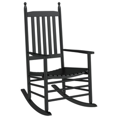 Black Solid Wood Poplar Rocking Chairs with Ergonomic Curved Seats - Set of 2