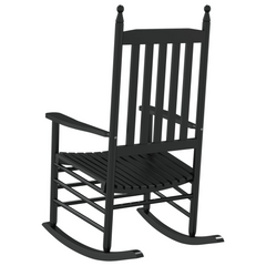 Black Solid Wood Poplar Rocking Chairs with Ergonomic Curved Seats - Set of 2