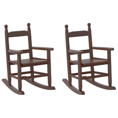 Brown Solid Wood Poplar Rocking Chairs for Children 2 pcs - Durable and Comfortable Outdoor & Indoor Seating