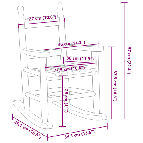 Brown Solid Wood Poplar Rocking Chairs for Children 2 pcs - Durable and Comfortable Outdoor & Indoor Seating