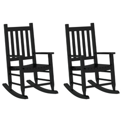 Black Wooden Rocking Chairs for Children - Set of 2, Durable Poplar Wood, Indoor & Outdoor Use