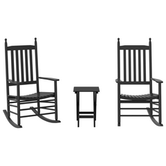 Rocking Chairs Set of 2 with Foldable Table - Black Solid Wood Poplar - Outdoor Patio & Garden Furniture