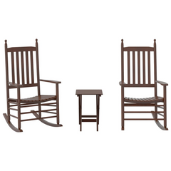 2pcs Brown Solid Wood Poplar Rocking Chairs Set with Foldable Table - Premium Comfort for Indoors & Outdoors