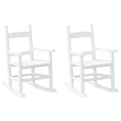 Set of 2 White Solid Wood Poplar Rocking Chairs for Children - Perfect for Kids Ages 3-6